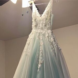 Jovani Light Blue and White Floral Prom Dress